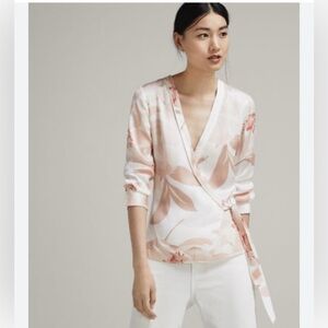 Massimo Dutti Pink and White Wrap Blouse